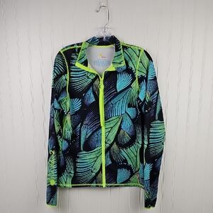 TutuBlue UPF 50 Sun Protection Jacket Size XL | Tropical Leaf Print Zip Front Ra